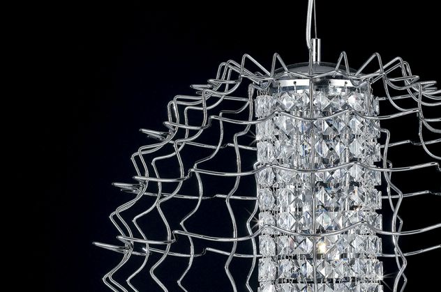 lampadario 2 luci spina nuovo moderna forma sferica cromata pendagli cristalli - Foto 2