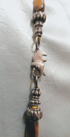 BELLISSIMA COLLANA IN AUTENTICO OCCHIO DI TIGRE, ELEMENTI E CHIUSURA ARGENTO. - Foto 5