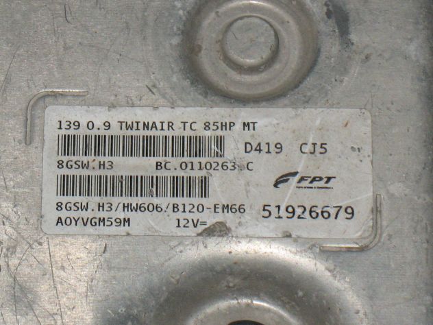 51926679 ECU FIAT PANDA TWINAIR TC 0.9 85HP 51926679 8GSW8.H3 HW606 B120-EM66 - Foto 2