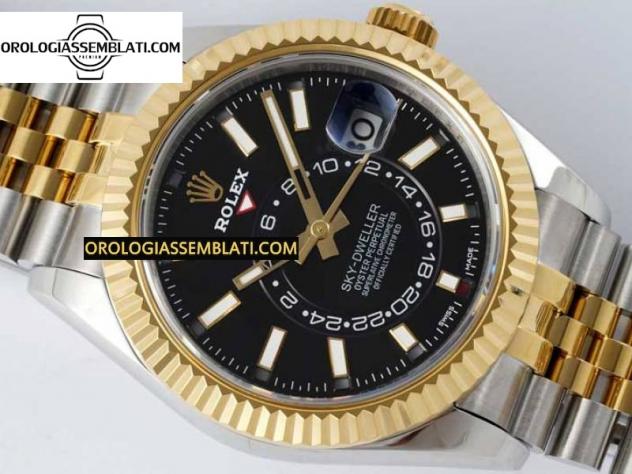 Rolex Replica SKYDWELLER SS/YG BEST EDITION QUADRANTE NERO SU BRACCIALE SS/YG JUBILEE A23J - Foto 2