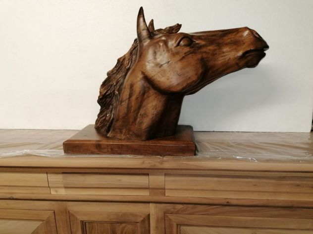 Scultura in legno testa di cavallo - su unico pezzo - Foto 7