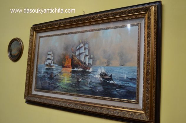 Dipinto olio su tela Battaglia navale di A. De Vity - Foto 2