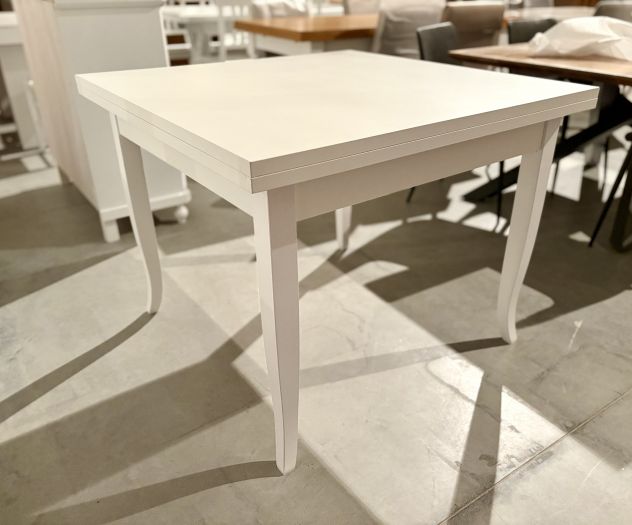 NUOVO TAVOLO Cm. 100x100 A LIBRO DI VERO LEGNO FINITURA BIANCO LACCATO - Foto 2