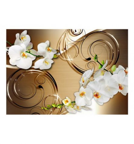 Fotomurale Adesivo Fiori Eleganti Su Sfondo Marrone Chiaro ARREDALACASA - Foto 2