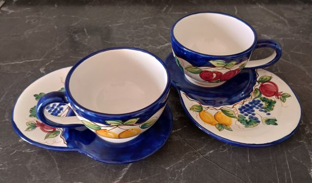 SERVIZIO 6 TAZZE LATTE CON PIATTO PORTA BISCOTTI IN CERAMICA VIETRESE VIETRI - Foto 5