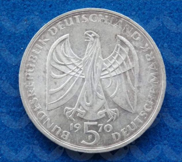 GERMANIA R.F. 1970 Moneta Argento 5 mark