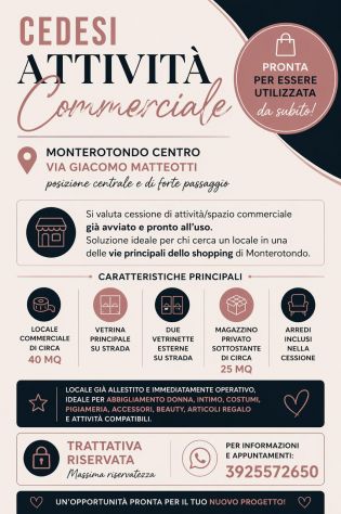 Cedesi attività commerciale avviata in Monterotondo centro