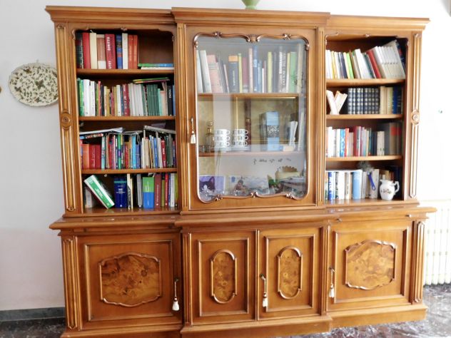 Credenza libreria d'epoca  a doppio corpo in noce finemente intarsiato - Foto 2