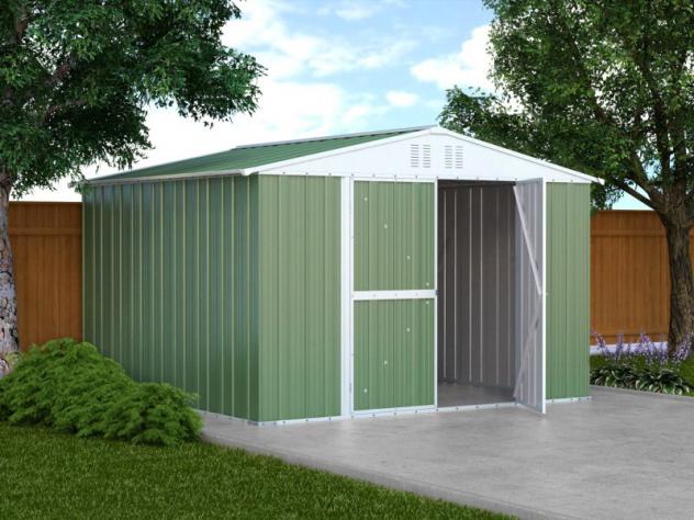 Box prefabbricato, casetta da giardino in lamiera zincata. Capanno deposito attrezzi in Acciaio Zincato 3.27 x 3.07 m x h2.15 m - 145 KG – 10,04 metri - Foto 3