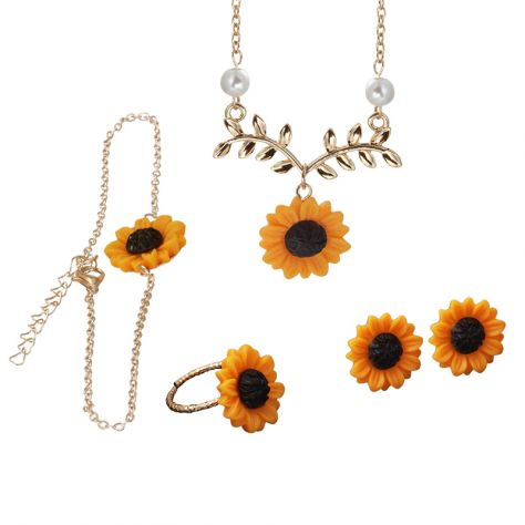 GIOIELLI GIRASOLE SET COLLANA + ORECCHINI + ANELLO + BRACCIALE ORO/ARGENTO/ROSA - Foto 5