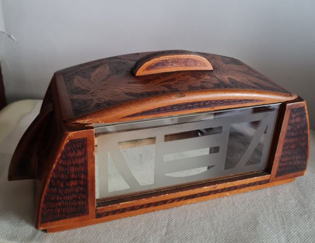Contenitore portagioie - portacaramelle in stile anni'30 realizzato in legno e