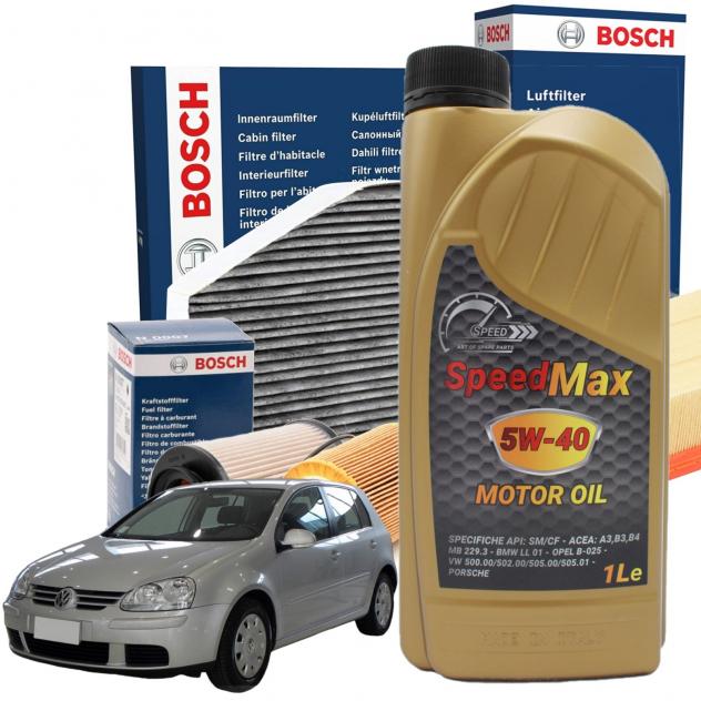 Kit Tagliando Bosch 5 Litri Olio Motore Speed Max 5w40 per Volkswagen Golf V