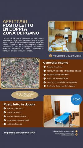 camera singola in affitto a Milano in zona Bovisa