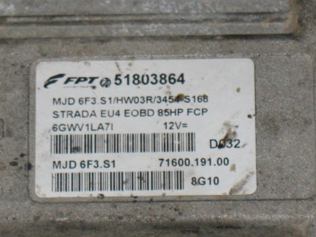 6F3.S1 51803864 ECU CENTRALINA MOTORE FIAT STRADA 85HP 51803864 MJD 6F3.S1 HW03R - Foto 2
