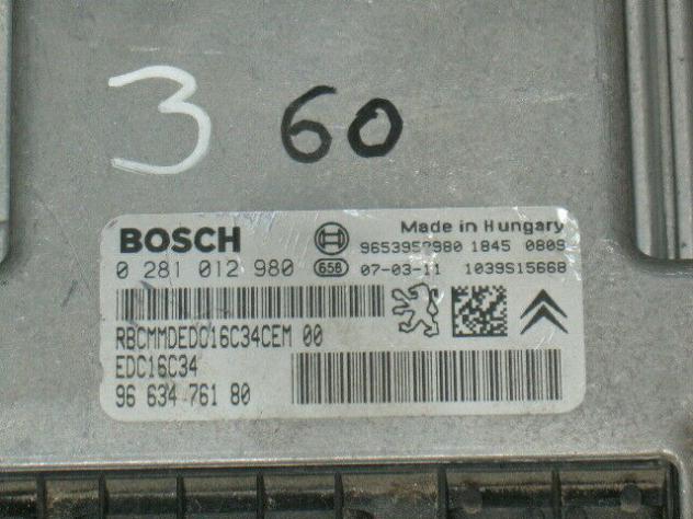 0281012980 ECU CENTRALINA CITROEN C4 1.6 0281012980 9663476180 EDC16C34 - Foto 2
