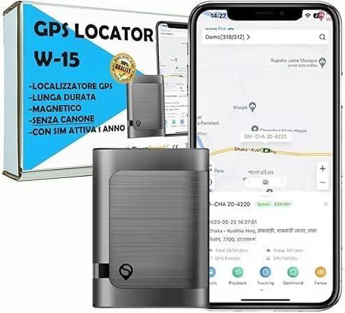 Localizzatore GPS auto moto- Sim Anonima Attiva per 1 anno, antifurto W15