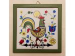 Piastrella in ceramica portoghese con gallo Barcelos,cornice in legno color ver
