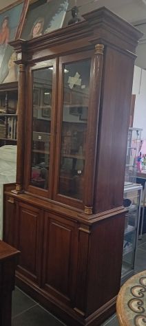 CREDENZA LIBRERIA DOPPIO CORPO DI ANTIQUARIATO FRANCESE IN STILE IMPERO DI NOCE - Foto 5