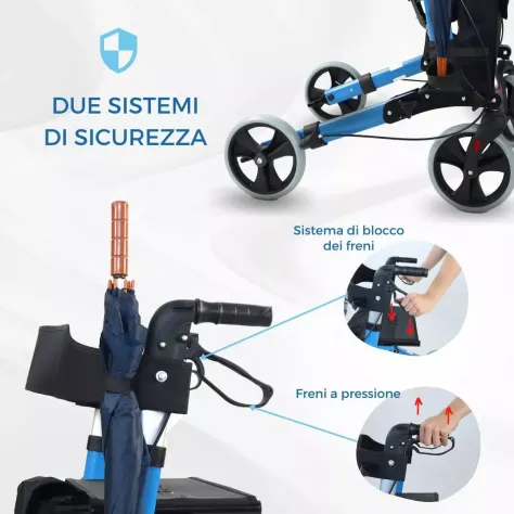 Deambulatore per Anziani Pieghevole, Con Seduta E 4 Ruote, Mobiclinic Trajano - Foto 8
