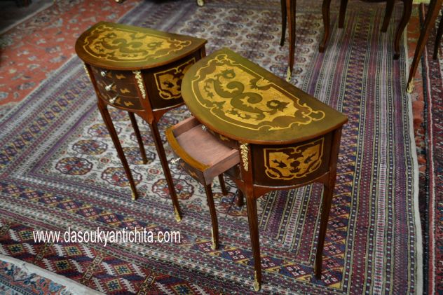 Coppia di tavolini-comodini mezzo giro stile Luigi XV - Foto 6