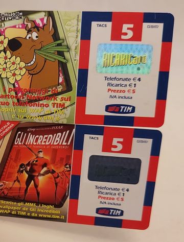 2 (DUE)SCHEDE TELEFONICHE RICARICARD TIM CON OLOGRAMMA – Serie TIM Sponsor A