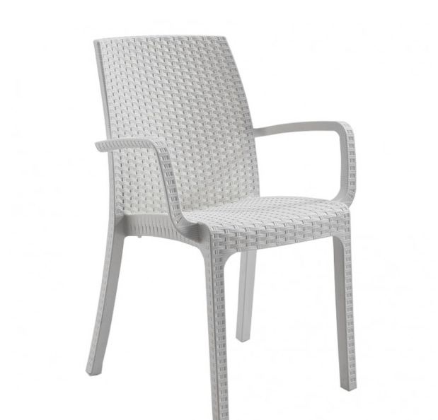 Sedia , con Braccioli, in Resina Simil Rattan, Impilabile (Tortora) BIANCO, ESPR