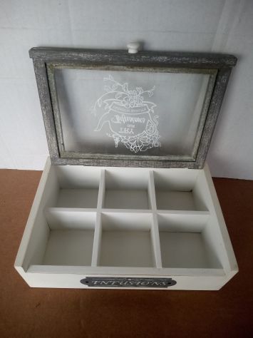 Cassetta porta tisane o altro in legno e vetro decorata. 6 vani - Foto 2