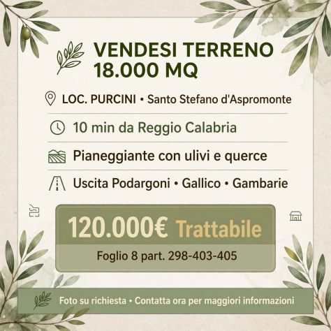 TERRENO 18.000 MQ - LOC. PURCINI -Santo Stefano d'Aspr.,Reggio C.-Fotovoltaico