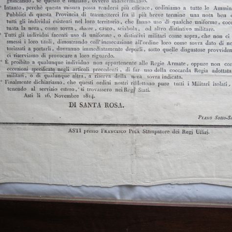 ORDINE DI NON PORTARE UNIFORMI O COCCARDE SPADE - SANTA ROSA ASTI 1814 - - Foto 4