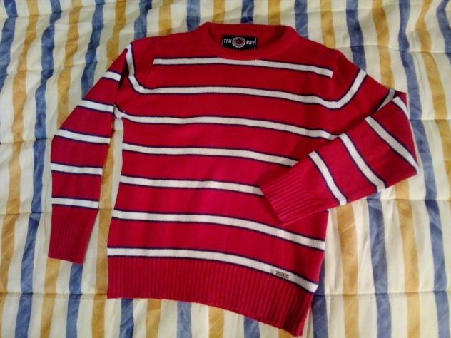 cardigan cotone rosso a righe 8/9 anni cm 128/134