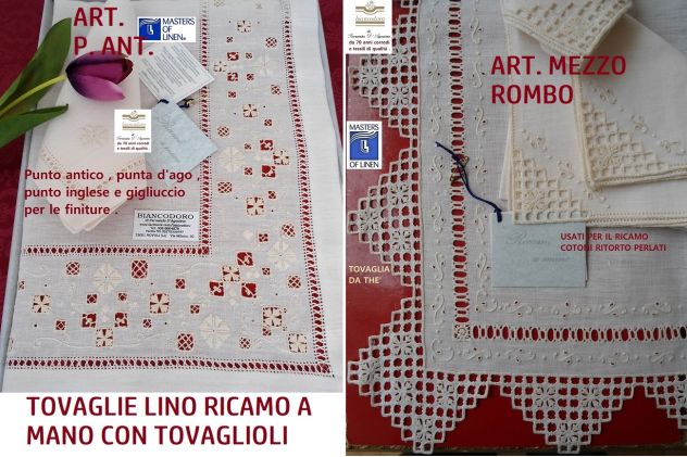Tovaglie lino ricamo a mano con tovaglioli