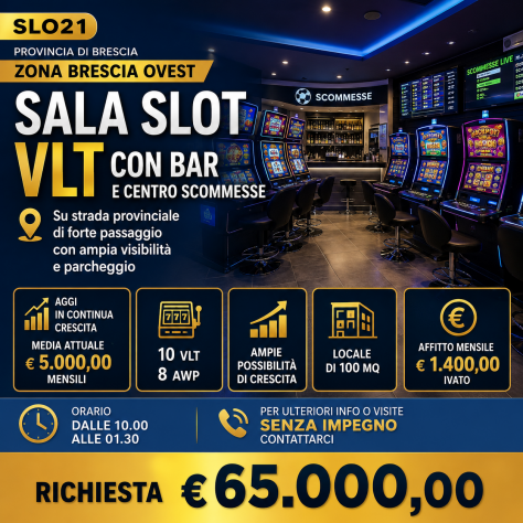 Nuova Sala Slot con VLT, Centro Scommesse e angolo bar - rif. SLOT21