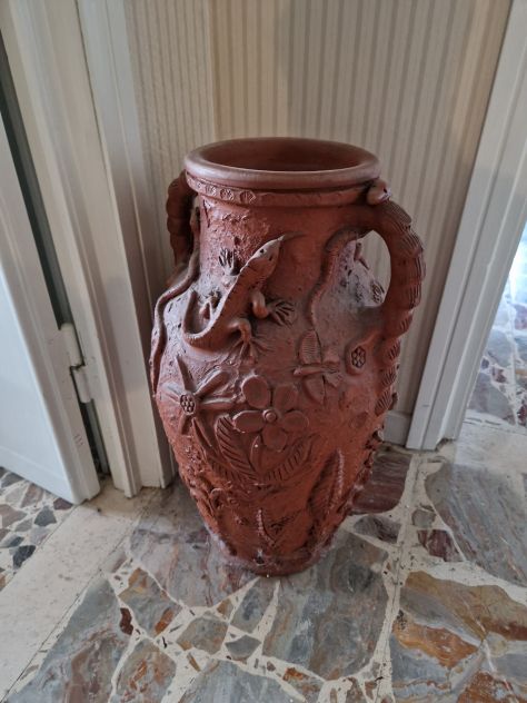 Vaso in ceramica porta ombrelli decorato a mano