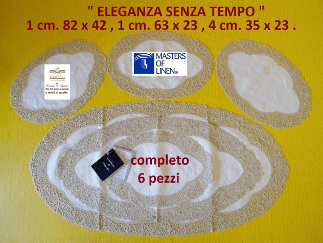 CENTRI LINO PIZZO TOMBOLO E CANTU' RICAMO A MANO COMPLETO 6 PEZZI - Foto 2