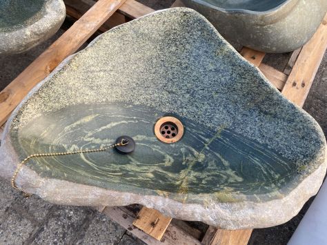 Lavabo lavandino da appoggio in pietra sasso verde - Foto 9