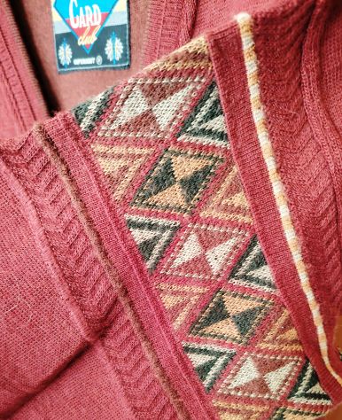Maglione Cardigan Compass Card Vintage ‘80 tg 50 misto lana Rosso - Foto 5