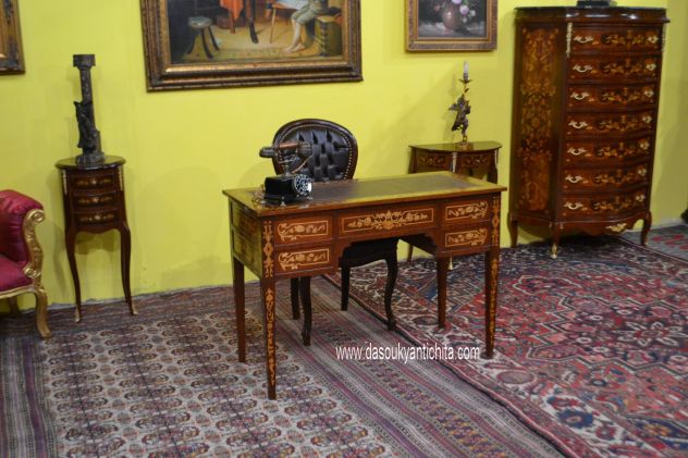 Tavolino tondo intarsiato stile Luigi XV - Foto 9