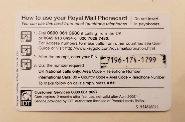 Carta telefonica UK International Phonecard £ 5 Royal Mail: The Coronation 1953 - Foto 2