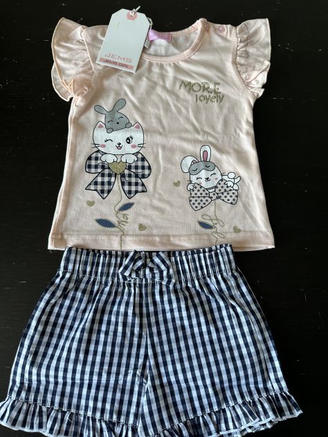 Completino bambina, maglietta e pantaloncini, cotone estivo