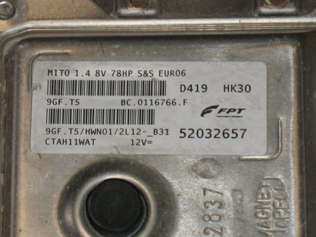 52032657 9GFT5 ECU CENTRALINA ALFA MITO 1.4 78HP 52032657 9GF.T5 HWN01 - Foto 2