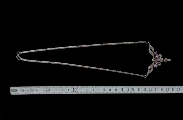 SPETTACOLARE E RAFFINATO COLLIER IN ARGENTO CESELLATO, AMETISTE E MARCASITI. - Foto 8