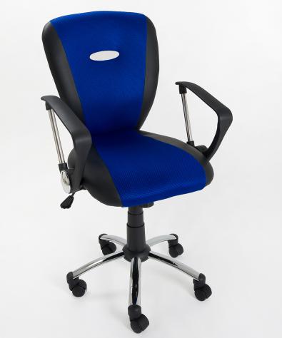 POLTRONA UFFICIO ERGONOMICA GIREVOLE IN MESH/ECOPELLE NERO BLU - DIREZIONALE MODELLO SMART - NUOVA - Foto 2