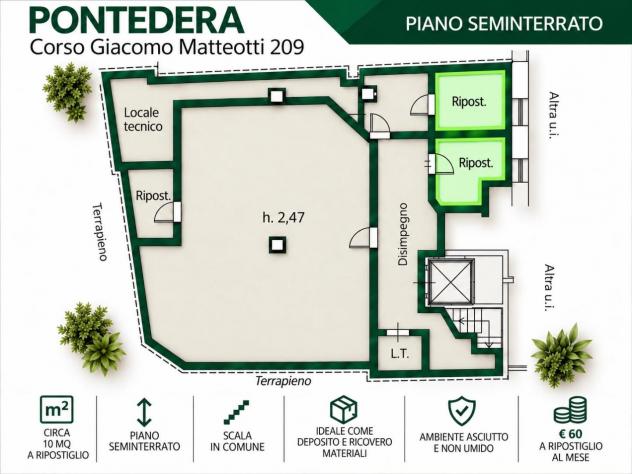 Seminterrato in affitto a Pontedera 10 mq  Rif: 1450876