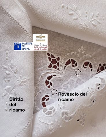 Tovaglia puro lino ricamo a mano intaglio rettangolare x 12 cm. 280 x 180 - Foto 6