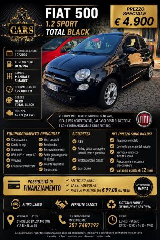 Fiat 500 1.2 Sport TOTAL BLACK - 2007
