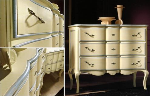 Comò laccato beige cornici celesti - Nuovo
