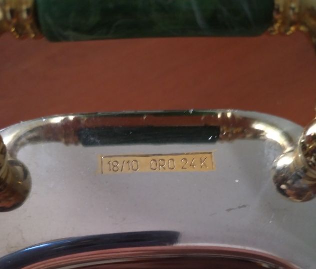Vassoio Vintage Ovale in Acciaio Inox 18-10 Oro 24K Fiori Serigrafato - USATO - Foto 4