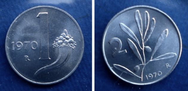 REPUBBLICA ITALIANA COPPIA 1 LIRA 2 LIRE 1970 FDC SIGILLATE DA SERIE ZECCA