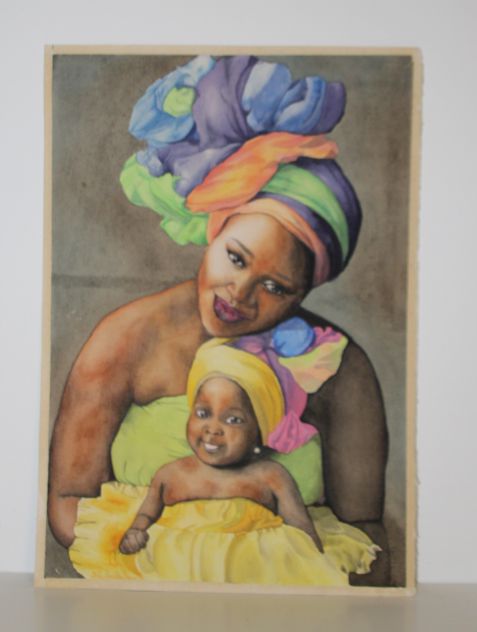 Quadro Madonna con bambina, acquerello su carta cotone satinata. - Foto 3