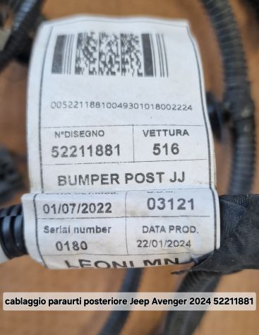 cablaggio paraurti posteriore Jeep Avenger 2024 52211881 - Foto 3